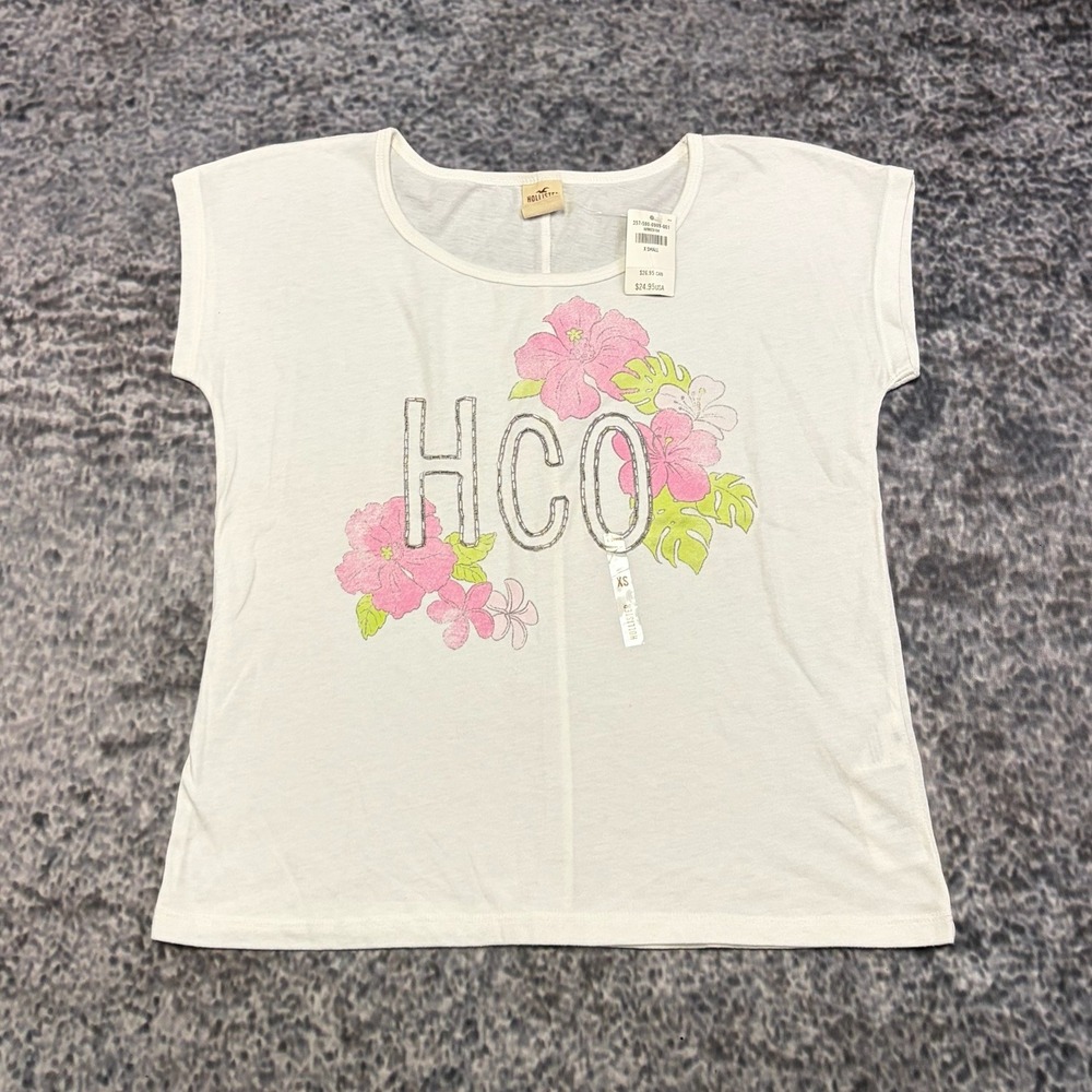 NWT VTG Hollister Shirt Womens X-Small Womens X-Small White Floral Summer Y2K